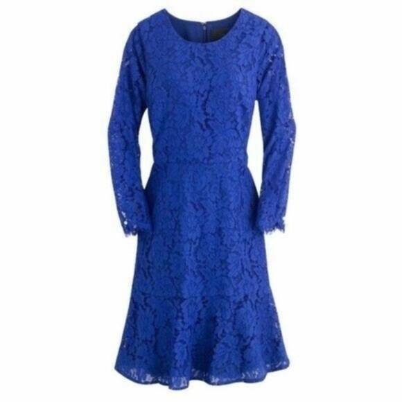 J. Crew Dresses & Skirts - J. Crew Cobalt Blue Lace Long Sleeves Ruffle Dress